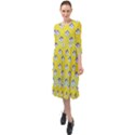 English Breakfast Yellow Pattern Mint Ombre Ruffle End Midi Chiffon Dress View1