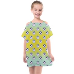 English Breakfast Yellow Pattern Mint Ombre Kids  One Piece Chiffon Dress by snowwhitegirl