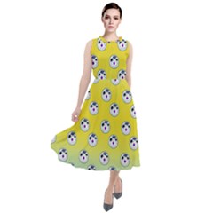 English Breakfast Yellow Pattern Mint Ombre Round Neck Boho Dress