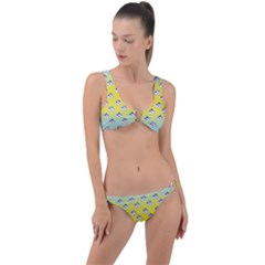 English Breakfast Yellow Pattern Mint Ombre Ring Detail Crop Bikini Set