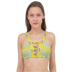 English Breakfast Yellow Pattern Mint Ombre Cage Up Bikini Top