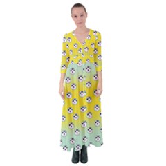 English Breakfast Yellow Pattern Mint Ombre Button Up Maxi Dress