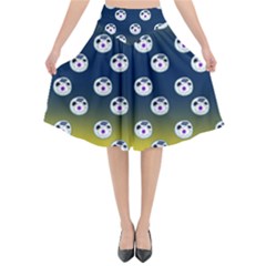 English Breakfast Yellow Pattern Blue Ombre Flared Midi Skirt by snowwhitegirl