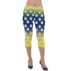 English Breakfast Yellow Pattern Blue Ombre Lightweight Velour Capri Leggings  by snowwhitegirl