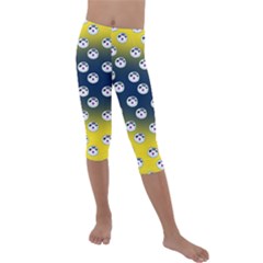 English Breakfast Yellow Pattern Blue Ombre Kids  Lightweight Velour Capri Leggings  by snowwhitegirl