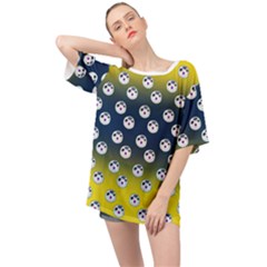 English Breakfast Yellow Pattern Blue Ombre Oversized Chiffon Top