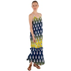 English Breakfast Yellow Pattern Blue Ombre Cami Maxi Ruffle Chiffon Dress