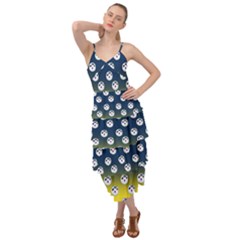 English Breakfast Yellow Pattern Blue Ombre Layered Bottom Dress