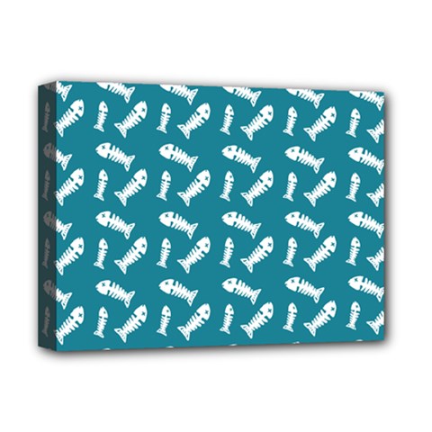 Fish Teal Blue Pattern Deluxe Canvas 16  X 12  (stretched)  by snowwhitegirl