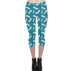 Fish Teal Blue Pattern Capri Leggings  by snowwhitegirl