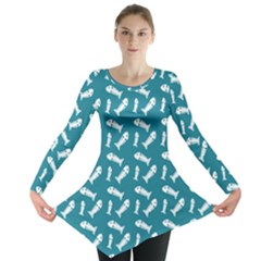 Fish Teal Blue Pattern Long Sleeve Tunic  by snowwhitegirl