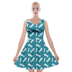 Fish Teal Blue Pattern Velvet Skater Dress by snowwhitegirl