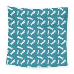 Fish Teal Blue Pattern Square Tapestry (large)