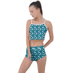 Fish Teal Blue Pattern Summer Cropped Co-ord Set