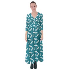 Fish Teal Blue Pattern Button Up Maxi Dress