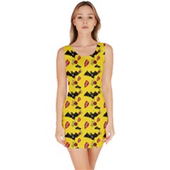 Bat Rose Lips Yellow Pattern Bodycon Dress by snowwhitegirl