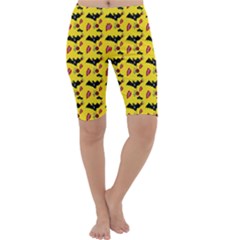 Bat Rose Lips Yellow Pattern Cropped Leggings  by snowwhitegirl