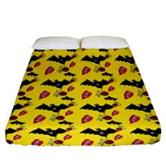 Bat Rose Lips Yellow Pattern Fitted Sheet (queen Size) by snowwhitegirl