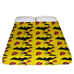 Bat Rose Lips Yellow Pattern Fitted Sheet (king Size) by snowwhitegirl