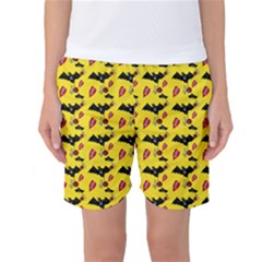 Bat Rose Lips Yellow Pattern Women s Basketball Shorts by snowwhitegirl