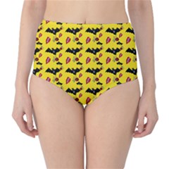 Bat Rose Lips Yellow Pattern Classic High-waist Bikini Bottoms by snowwhitegirl