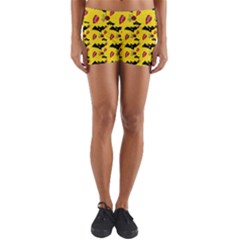 Bat Rose Lips Yellow Pattern Yoga Shorts by snowwhitegirl