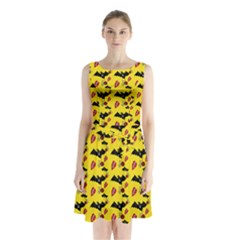 Bat Rose Lips Yellow Pattern Sleeveless Waist Tie Chiffon Dress by snowwhitegirl