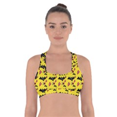 Bat Rose Lips Yellow Pattern Cross Back Sports Bra by snowwhitegirl