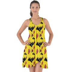 Bat Rose Lips Yellow Pattern Show Some Back Chiffon Dress by snowwhitegirl