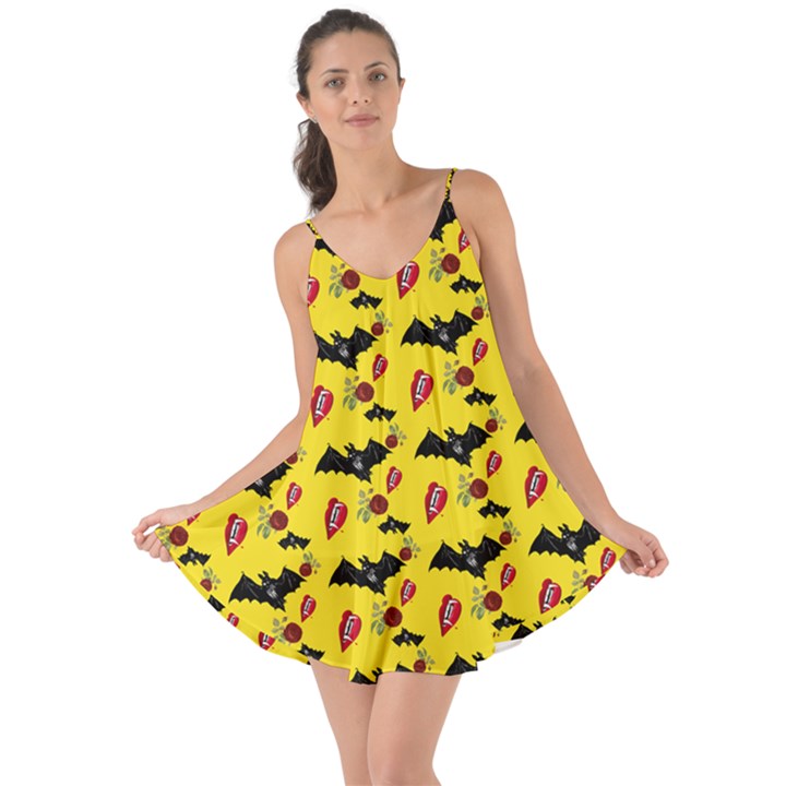 Bat Rose Lips Yellow Pattern Love the Sun Cover Up