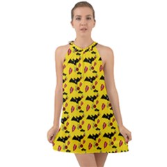 Bat Rose Lips Yellow Pattern Halter Tie Back Chiffon Dress by snowwhitegirl