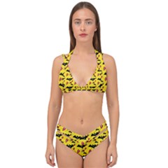 Bat Rose Lips Yellow Pattern Double Strap Halter Bikini Set by snowwhitegirl