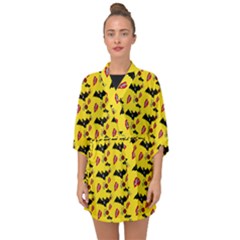 Bat Rose Lips Yellow Pattern Half Sleeve Chiffon Kimono by snowwhitegirl