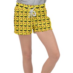 Bat Rose Lips Yellow Pattern Women s Velour Lounge Shorts by snowwhitegirl