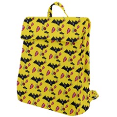 Bat Rose Lips Yellow Pattern Flap Top Backpack by snowwhitegirl