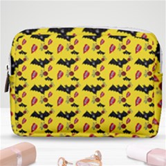 Bat Rose Lips Yellow Pattern Make Up Pouch (medium) by snowwhitegirl