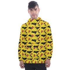 Bat Rose Lips Yellow Pattern Men s Front Pocket Pullover Windbreaker by snowwhitegirl