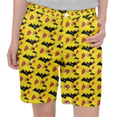 Bat Rose Lips Yellow Pattern Pocket Shorts by snowwhitegirl