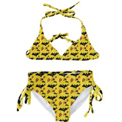 Bat Rose Lips Yellow Pattern Kids  Classic Bikini Set by snowwhitegirl