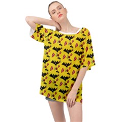 Bat Rose Lips Yellow Pattern Oversized Chiffon Top