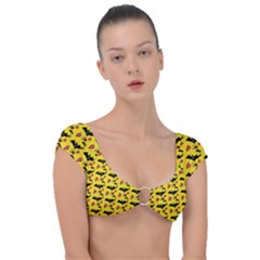 Bat Rose Lips Yellow Pattern Cap Sleeve Ring Bikini Top by snowwhitegirl