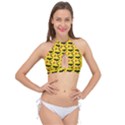 Bat Rose Lips Yellow Pattern Cross Front Halter Bikini Top View1