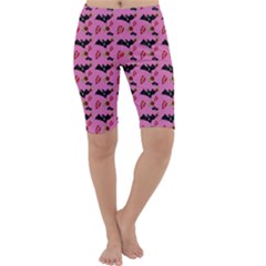 Bat Rose Lips Pink Pattern Cropped Leggings  by snowwhitegirl