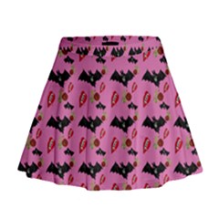 Bat Rose Lips Pink Pattern Mini Flare Skirt by snowwhitegirl