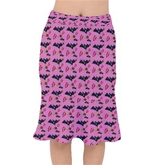 Bat Rose Lips Pink Pattern Short Mermaid Skirt by snowwhitegirl