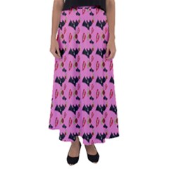 Bat Rose Lips Pink Pattern Flared Maxi Skirt by snowwhitegirl