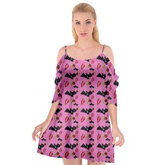 Bat Rose Lips Pink Pattern Cutout Spaghetti Strap Chiffon Dress by snowwhitegirl