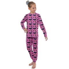 Bat Rose Lips Pink Pattern Kids  Long Sleeve Set  by snowwhitegirl