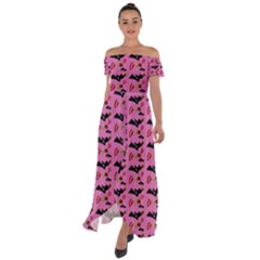 Bat Rose Lips Pink Pattern Off Shoulder Open Front Chiffon Dress