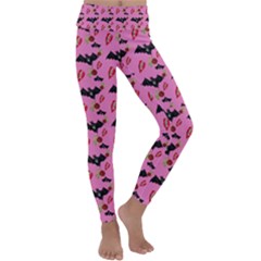 Bat Rose Lips Pink Pattern Kids  Lightweight Velour Classic Yoga Leggings by snowwhitegirl